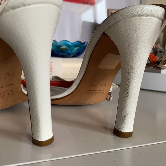 Prada white/orange leather heels 35.5 - Picture 5 of 8